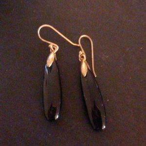 Vintage sterling .925 onyx teardrop earrings